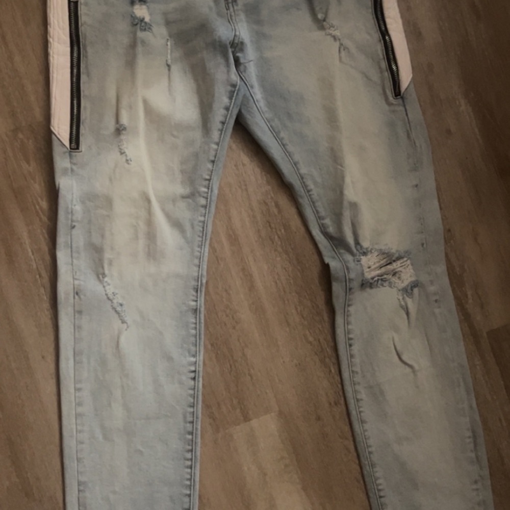 Amiri Jeans 34 Light Blue White Strap Denim Skinny-Fit